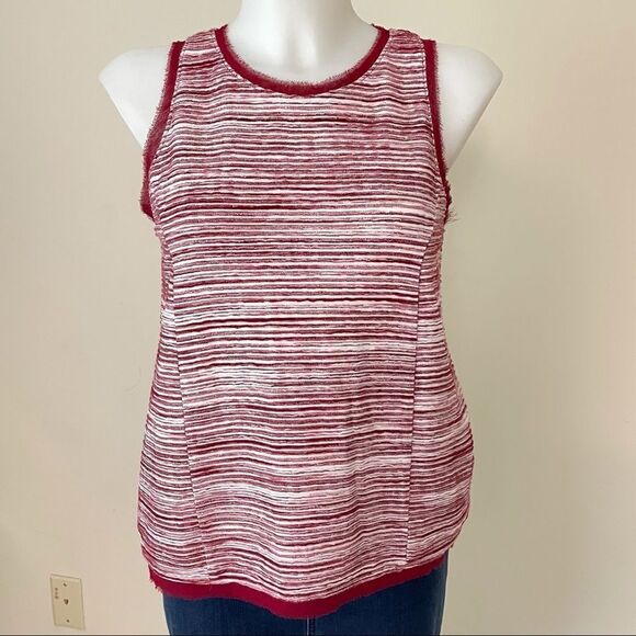 ANTHROPOLOGIE VANESSAVIRGINIA MERLOT‎ STRIPE KNIT SLEEVELESS FRINGED TANK SZ S - Picture 2 of 11